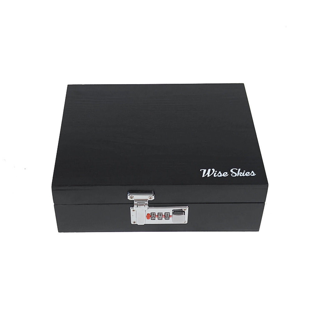 Wise Skies R1 TSA Code Lock Black Wooden Rolling Box