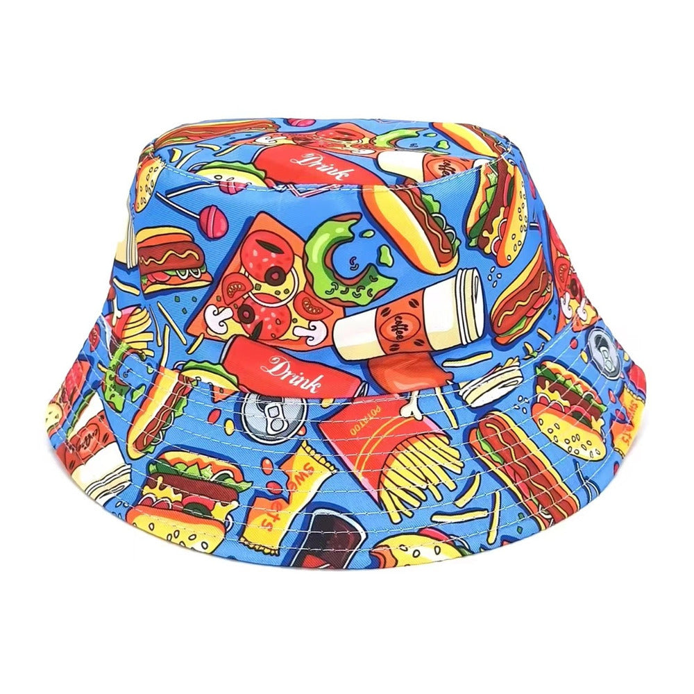 Blue Junk Food Bucket Hat Retro Summer Festival Unisex Fun Fancy Dress Accessory