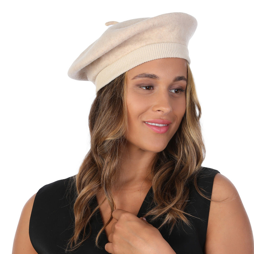 Deluxe Beige Wool Beret Hat French Style Classic Chic Fashion Accessory Unisex