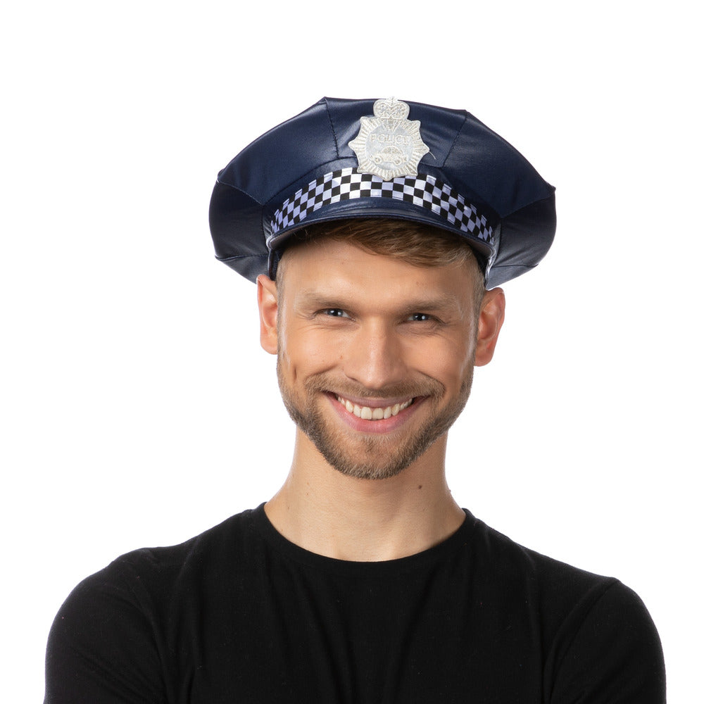 UK Checkered Police Hat Navy Cop Officer Unisex Fancy Dress Halloween Costume Accessory