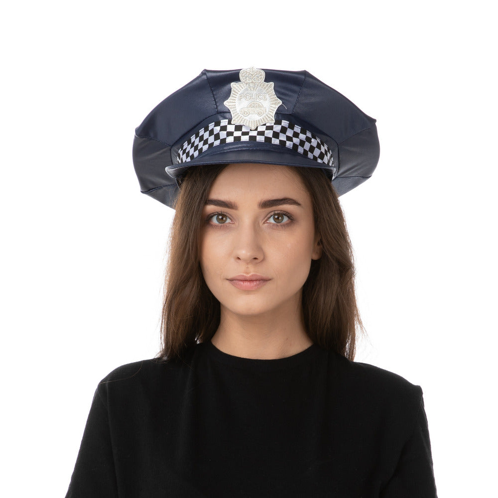 UK Checkered Police Hat Navy Cop Officer Unisex Fancy Dress Halloween Costume Accessory