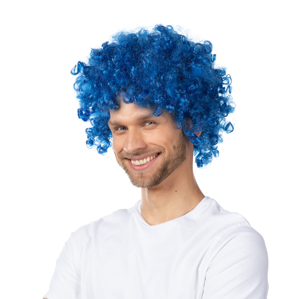 Blue Afro Wig Curly Funky Disco Clown Costume Fancy Dress Party Unisex Hair