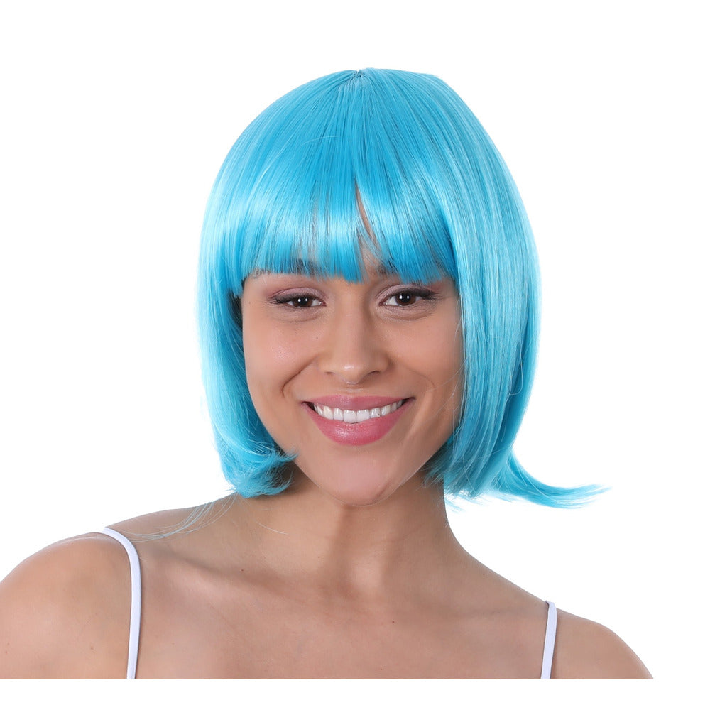 Electric Blue Short Bob Wig with Fringe Fancy Dress 1920s Flapper Cosplay Party