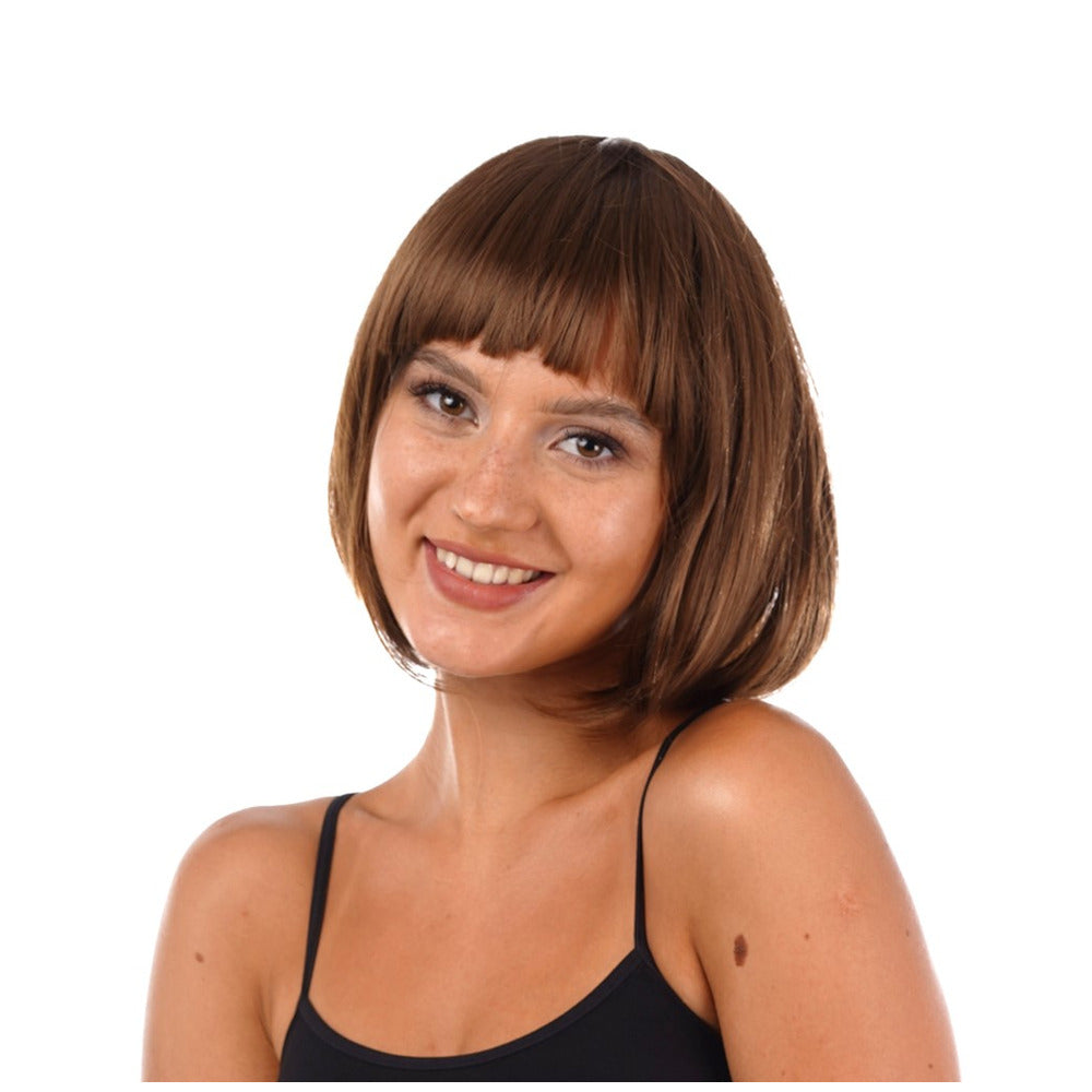 Brown Short Bob Wig with Fringe Fancy Dress 1920s Flapper Cosplay Party Wig