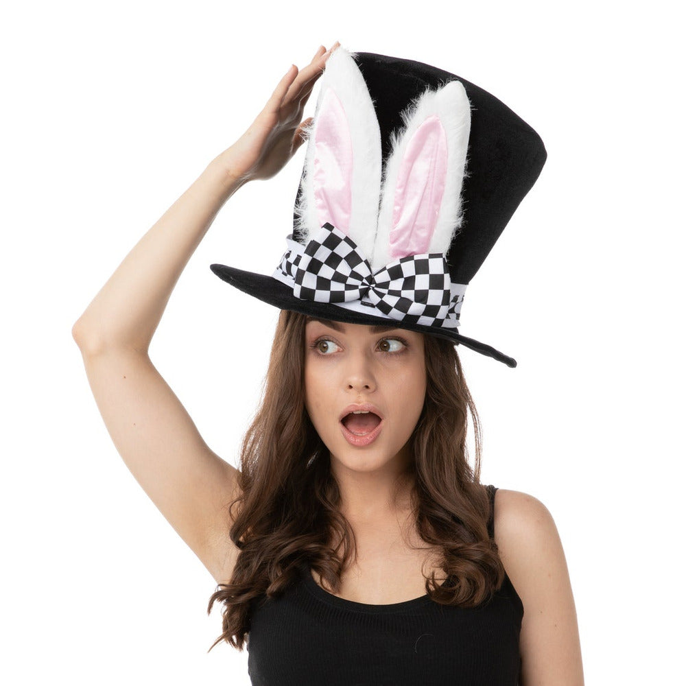 Bunny Ears Top Hat Alice in Wonderland Fancy Dress Mad Hatter Party Costume