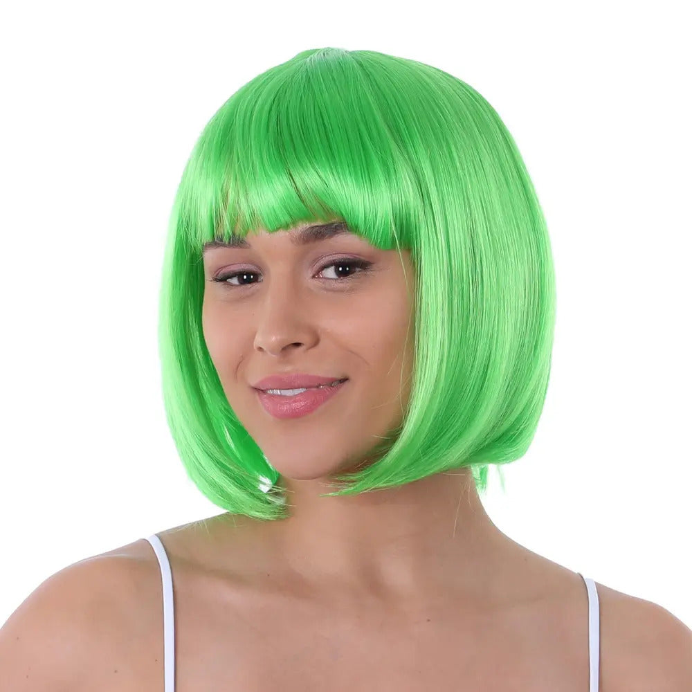 Neon Green Short Bob Wig with Fringe Fancy Dress Cosplay Party Costume Wig