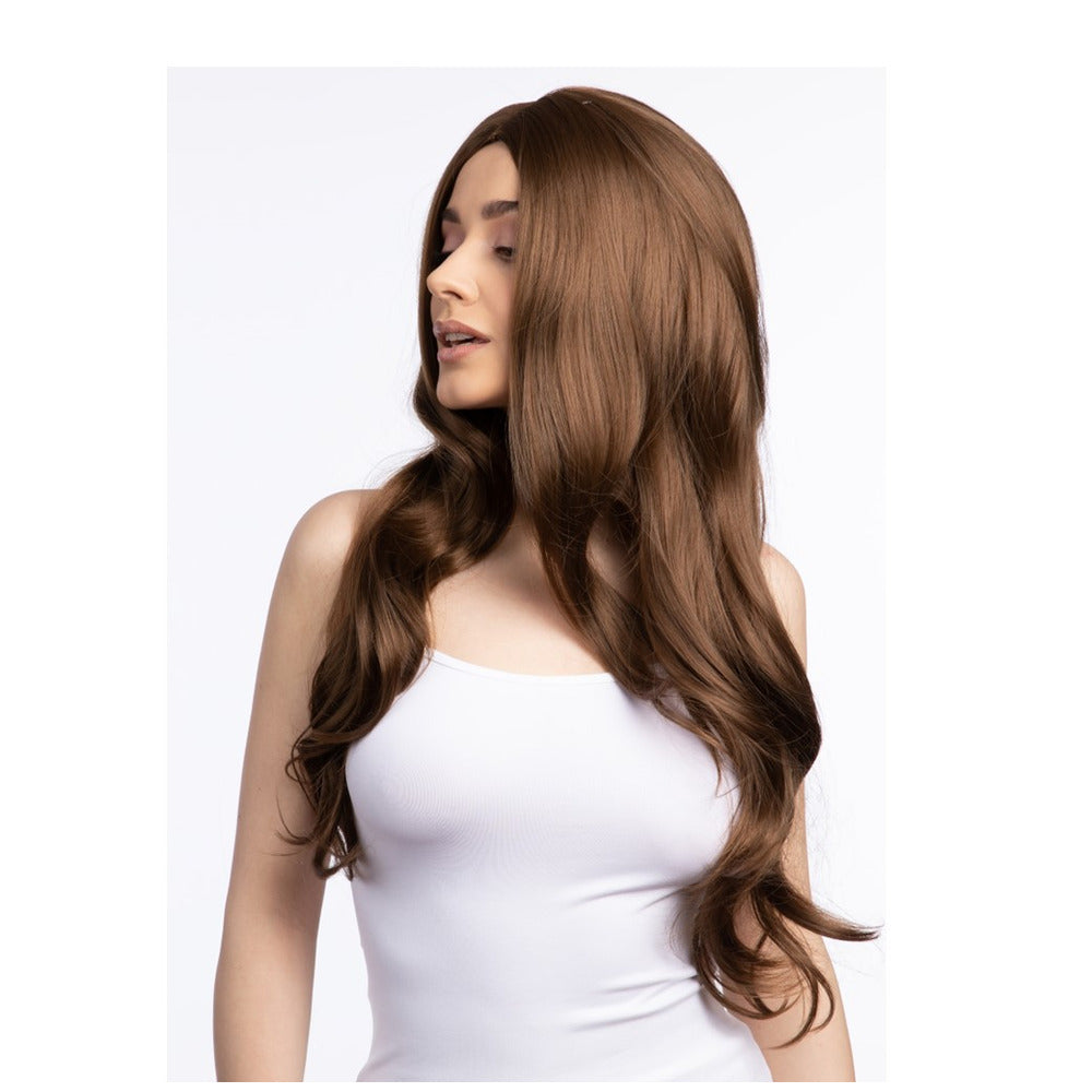 Deluxe Layla Wig Long Brown Wavy Heat Resistant Fancy Dress Cosplay Costume