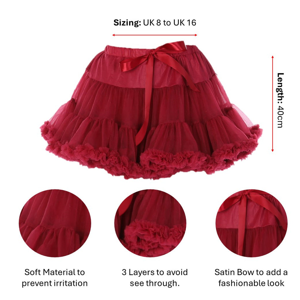 Luxury Burgundy Layered Tutu Skirt 80s Fancy Dress Hen Night Dance Party Costume