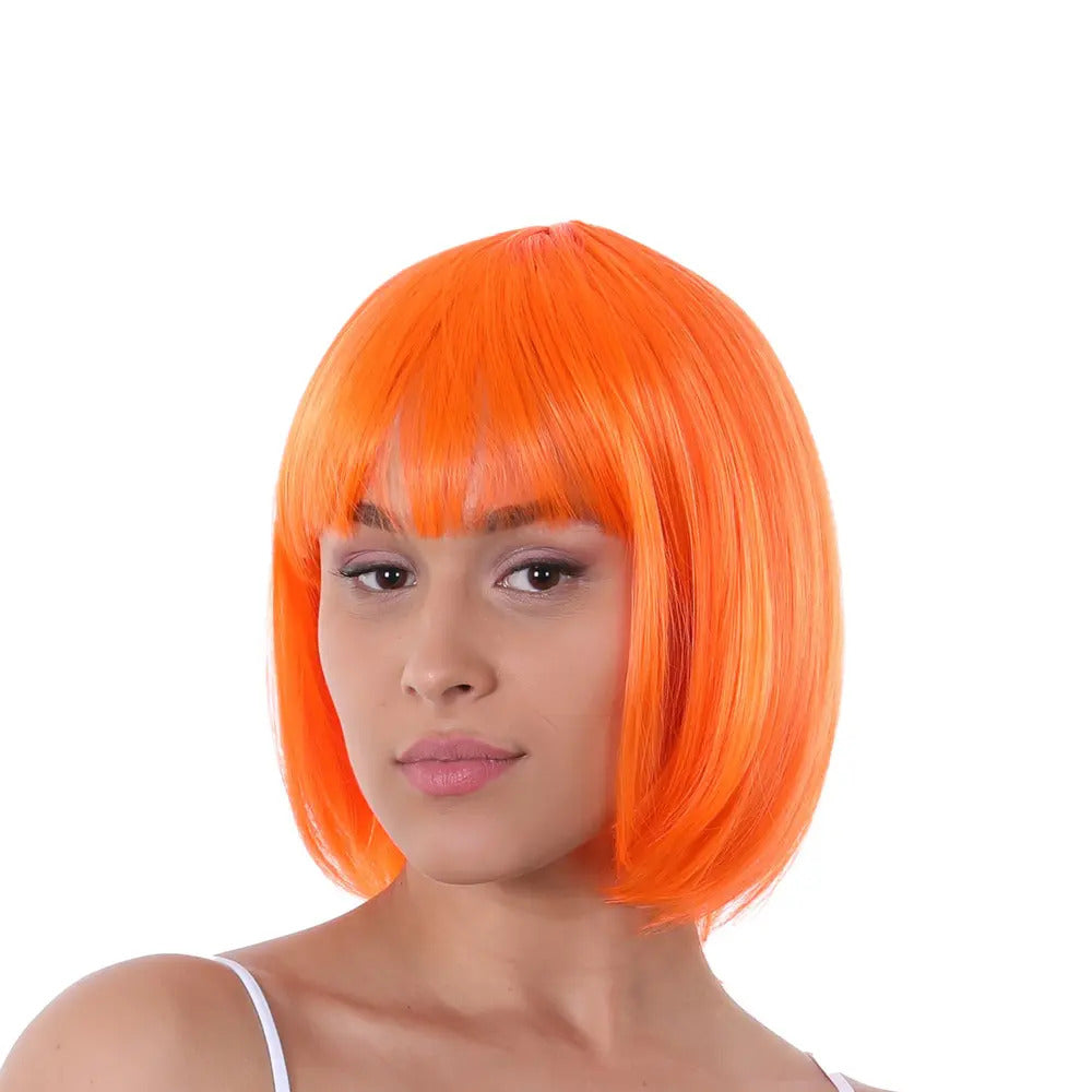 Neon Orange Short Bob Wig with Fringe Fancy Dress Cosplay Halloween Party Wig