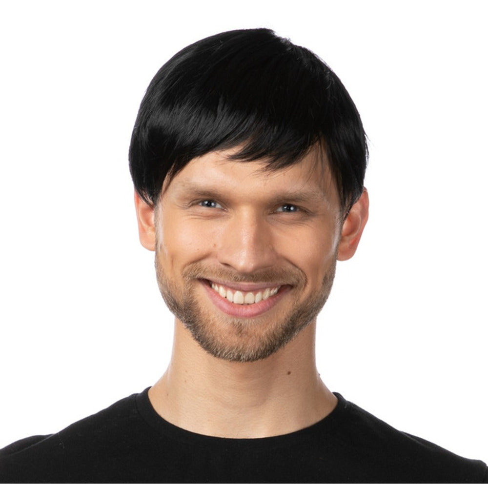 Short Black Popstar Wig 80s Fancy Dress Costume Cosplay Party Mens Hair