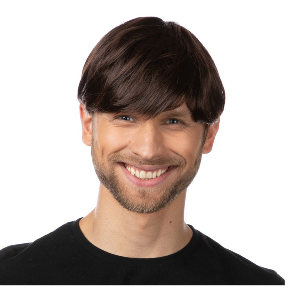 Short Brown Popstar Wig 80s Fancy Dress Costume Party Cosplay Mens Hair