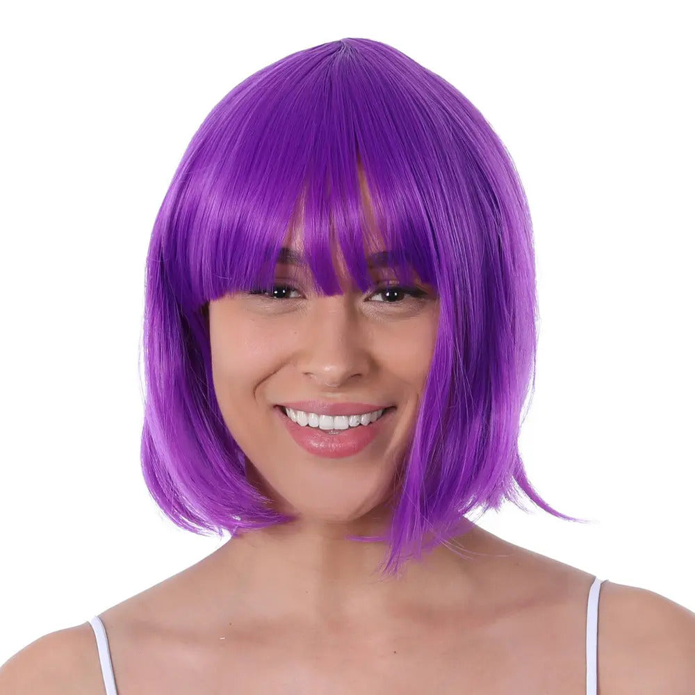 Purple Short Bob Wig with Fringe Fancy Dress Cosplay Party Halloween Costume Wig