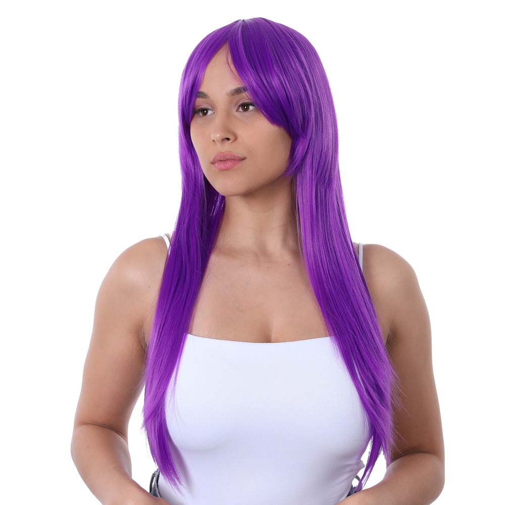 Vibrant Neon Purple Long Straight Wig Fancy Dress Cosplay Costume Party Hair