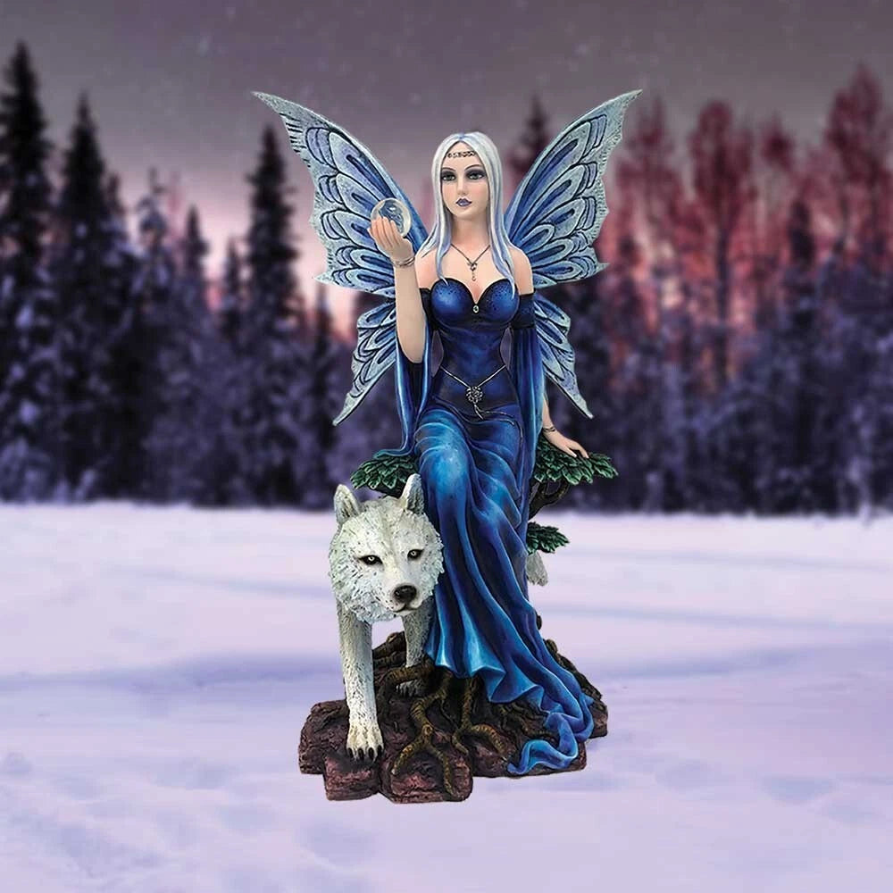 Nemesis Now Talanoa Blue Fairy and White Wolf Companion Figurine 49cm