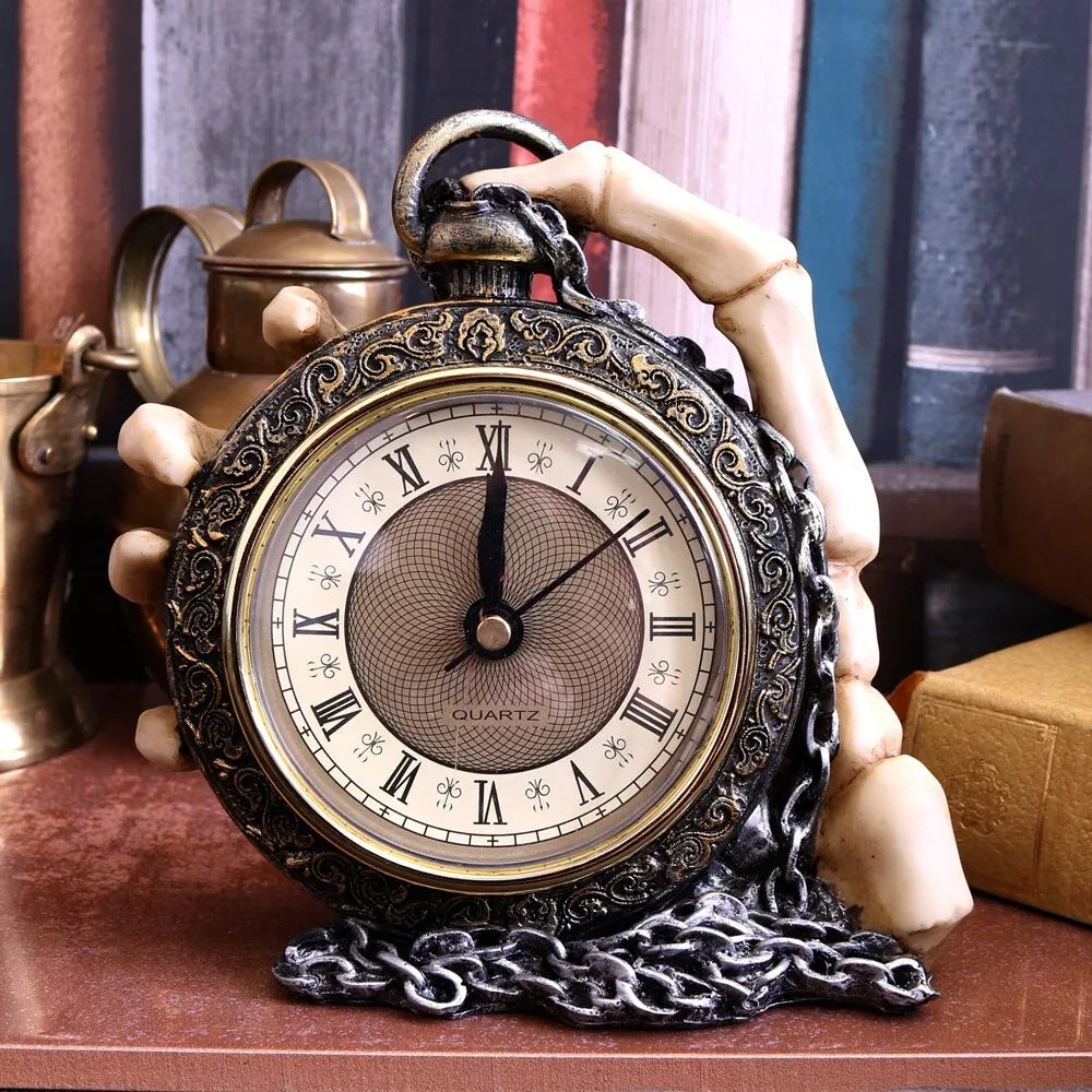 Nemesis Now About Time Skeleton Hand and Pocket Watch Mantel Clock 14cm