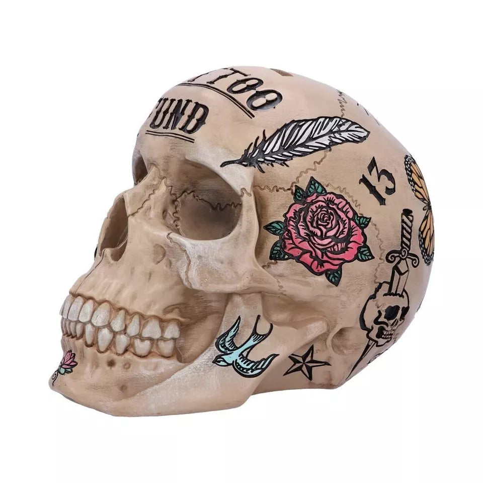 Nemesis Now Natural Bone Coloured Traditional, Tribal Tattoo Fund Skull