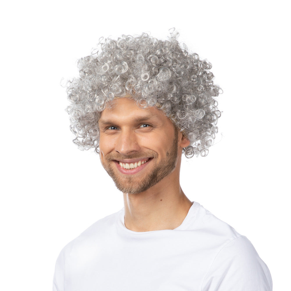 Grey Afro Wig Curly Fancy Dress Disco Party Costume Unisex Festival Clown Wig