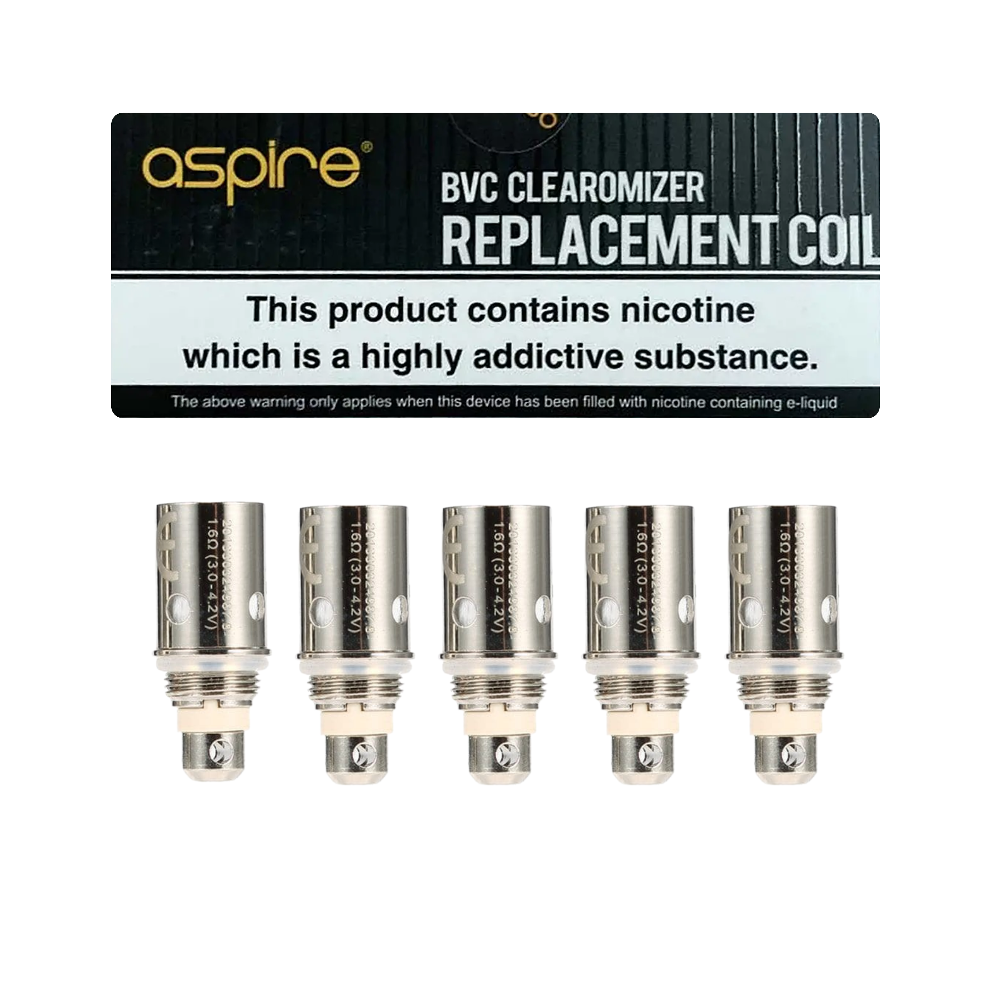 Aspire BVC Coil Clearomizer Replacement Coils 5 Pack 1.6Ω