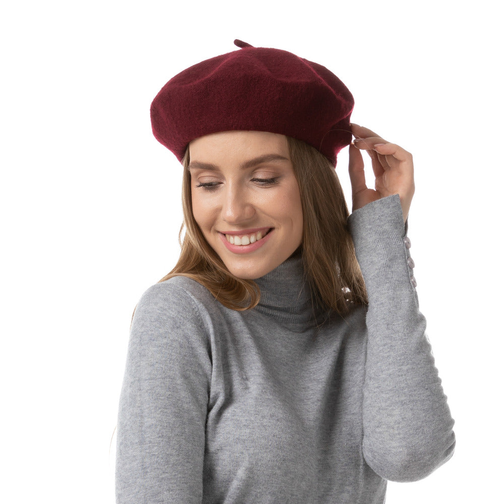 Burgundy Wool Beret Hat French Style Vintage 1940s Artist Fancy Dress Accessory