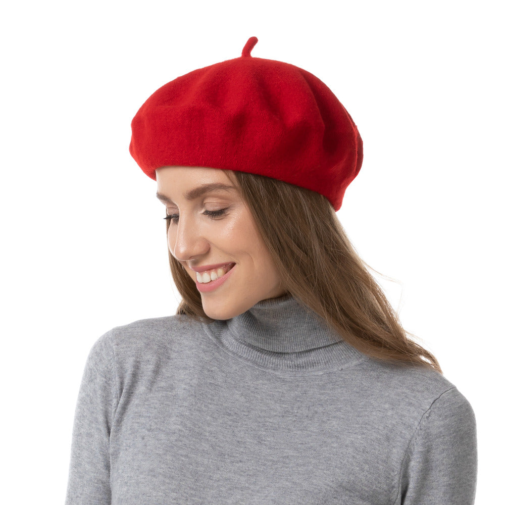 Red Wool Beret Hat French Style Vintage 1940s Artist Fancy Dress Accessory