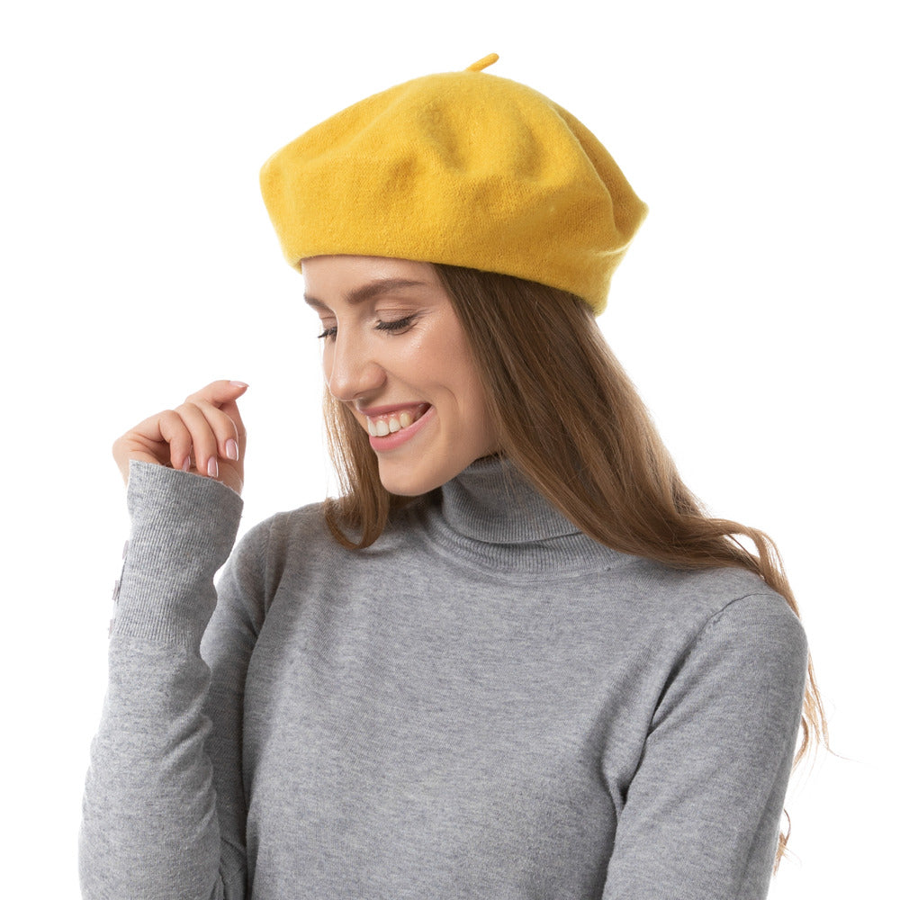 Yellow Wool Beret Hat French Style Vintage 1940s Artist Fancy Dress Accessory