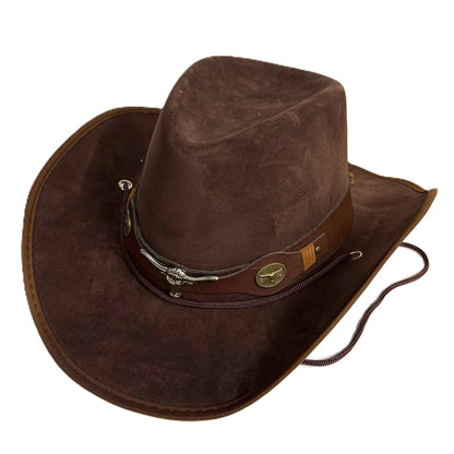 Brown Bull Cowboy Hat Western Style Faux Leather Fancy Dress Rodeo Party Costume