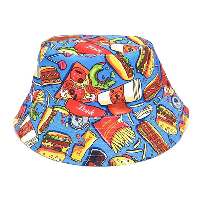 Blue Junk Food Bucket Hat Retro Summer Festival Unisex Fun Fancy Dress Accessory
