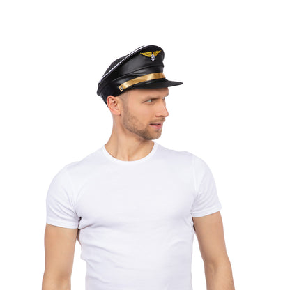 Captain Pilot Hat Airline Captain Fancy Dress Accessory Black Gold Aviator Costume