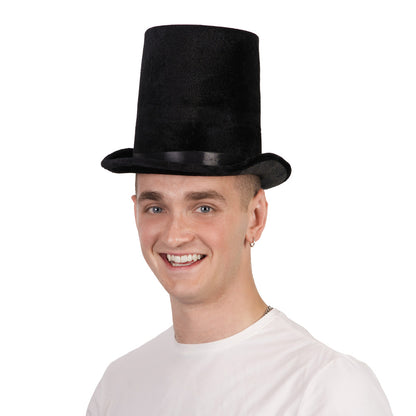 Black Deluxe Top Hat Velvet Look Victorian Steampunk Magician Fancy Dress
