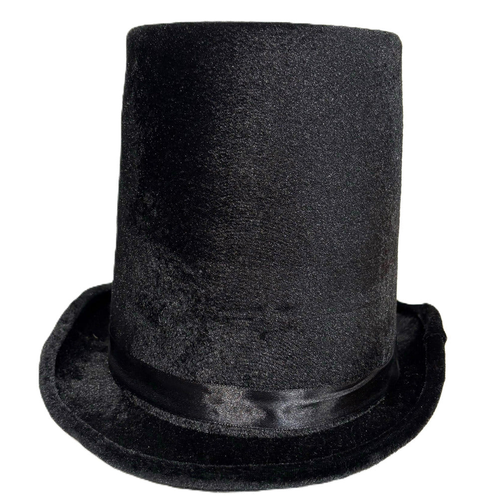 Black Deluxe Top Hat Velvet Look Victorian Steampunk Magician Fancy Dress