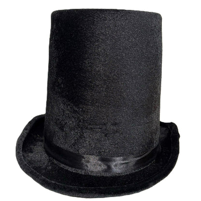 Black Deluxe Top Hat Velvet Look Victorian Steampunk Magician Fancy Dress