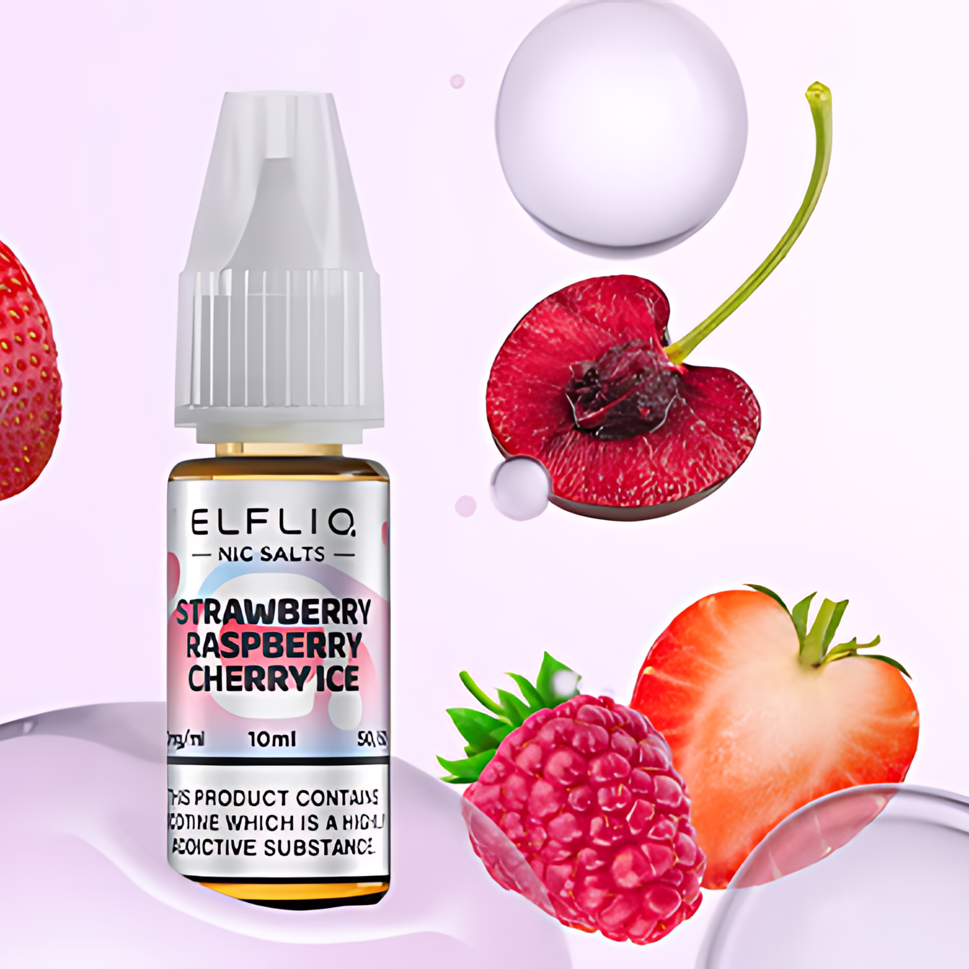 Strawberry Raspberry Cherry Ice Nic Salt E-Liquid by Elfliq Elf Bar