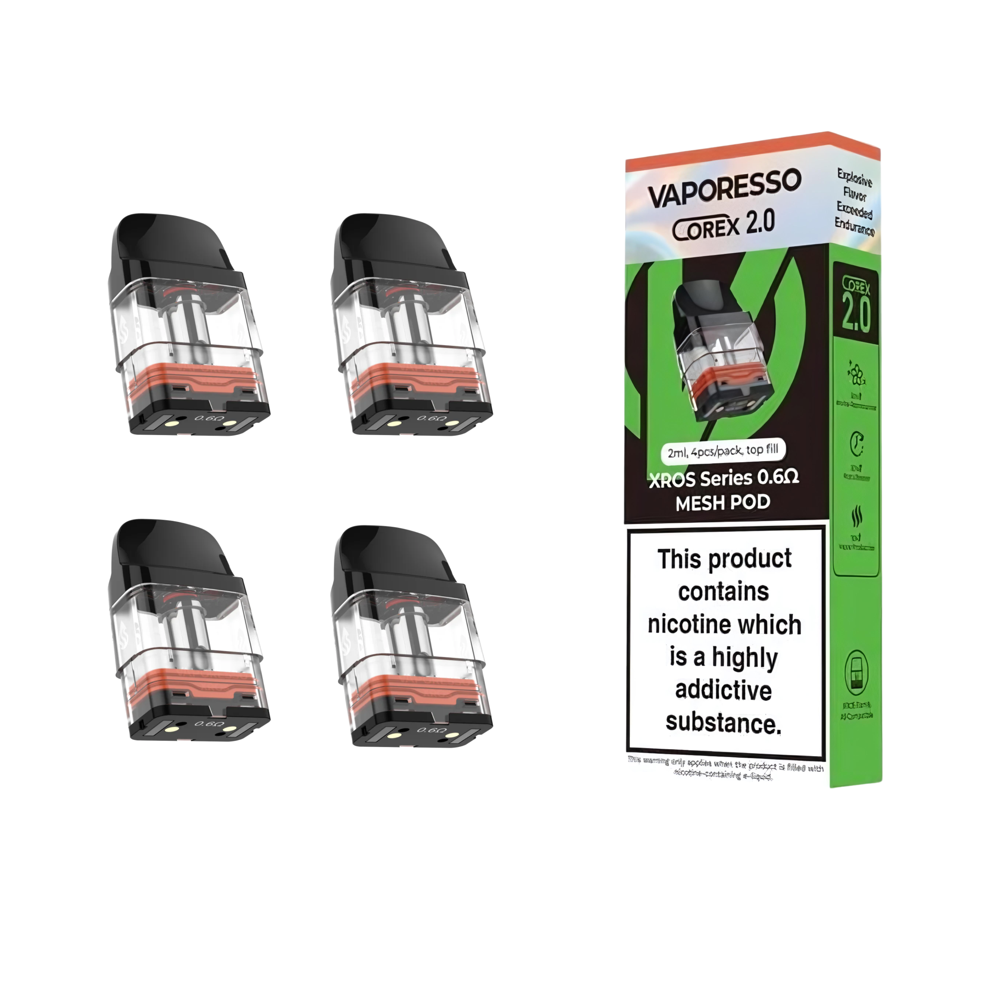 Vaporesso XROS Replacment Pods 0.6 Ohm Corex 2  Pack of 4 TPD