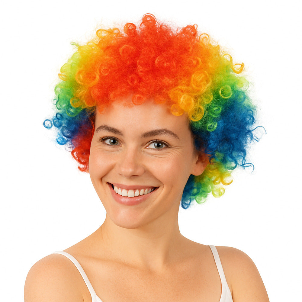 Rainbow Afro Wig Curly Funky Clown Pride Disco Fancy Dress Costume Party Hair