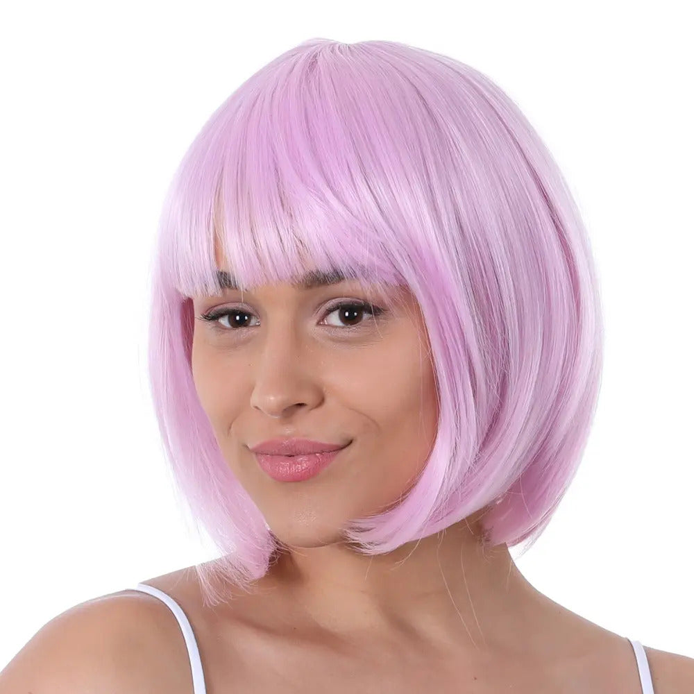Pastel Pink Short Bob Wig with Fringe Fancy Dress 1920s Flapper Party Cosplay