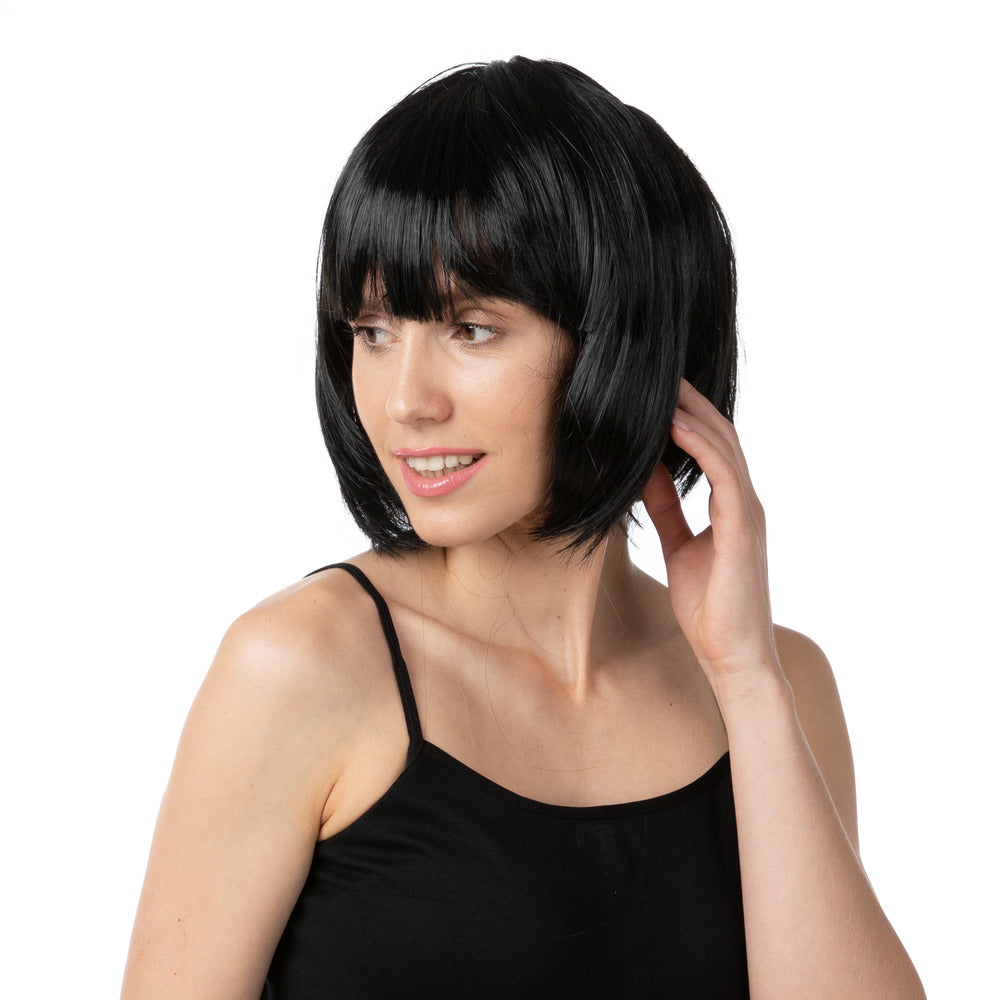 Black Short Bob Wig with Fringe Fancy Dress 1920s Flapper Cosplay Party Wig