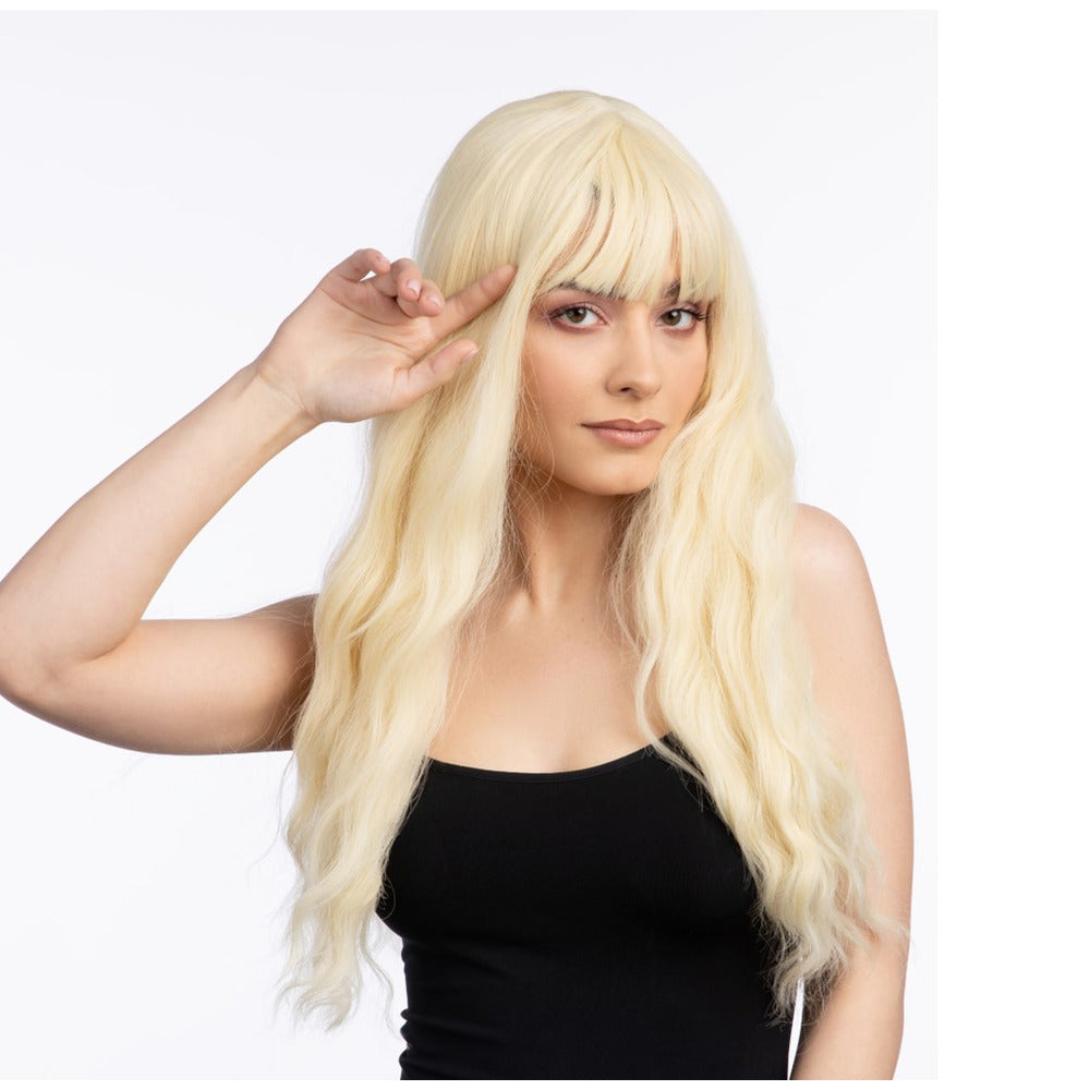 Long Blonde Wig with Fringe Heat Resistant Fancy Dress Cosplay Party Hair