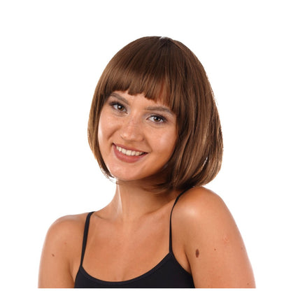 Brown Short Bob Wig with Fringe Fancy Dress 1920s Flapper Cosplay Party Wig