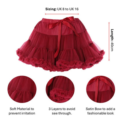 Luxury Burgundy Layered Tutu Skirt 80s Fancy Dress Hen Night Dance Party Costume