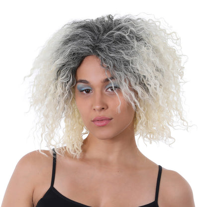 Ombre Blonde Curly Wig Fancy Dress Pop Star Costume Party Wig High Volume Hair