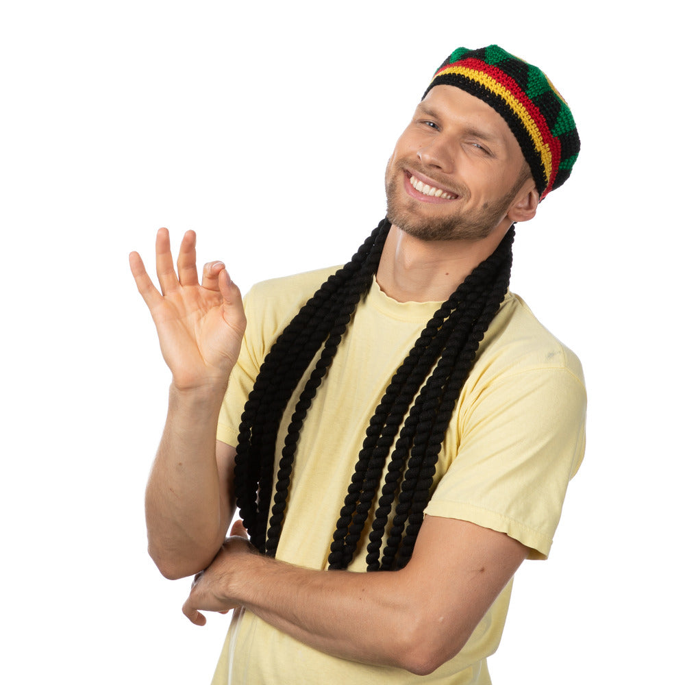 Rasta Hat with Dreadlocks Reggae Fancy Dress Costume Festival Party Accessory