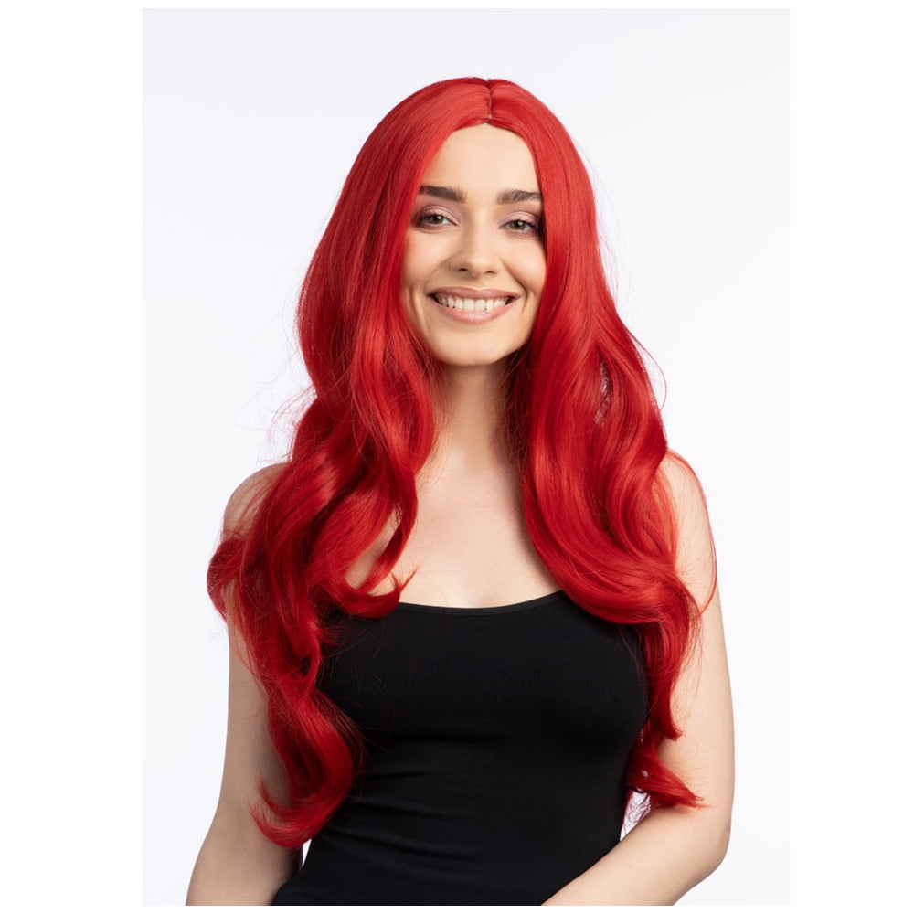 Deluxe Red Layla Wig Long Wavy Hair Heat Resistant Fancy Dress Cosplay Party
