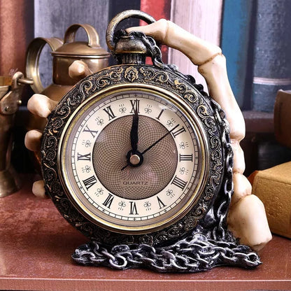 Nemesis Now About Time Skeleton Hand and Pocket Watch Mantel Clock 14cm