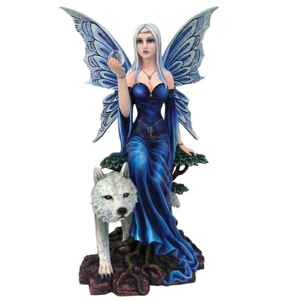 Nemesis Now Talanoa Blue Fairy and White Wolf Companion Figurine 49cm