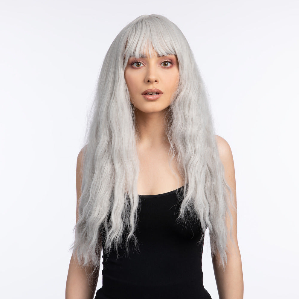 Long Silver Wig with Fringe Heat Resistant Fancy Dress Cosplay Costume Hair