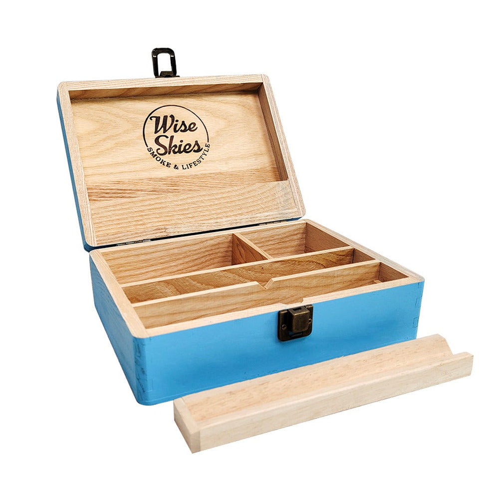 Wise Skies Blue Wooden Rolling Box Large